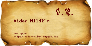 Vider Milán névjegykártya